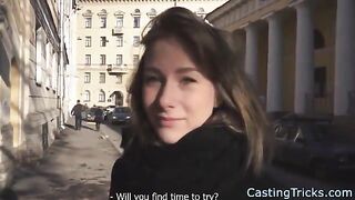 Шлюшка-студентка на кастинге: сосет и ебется до спермы на животе
